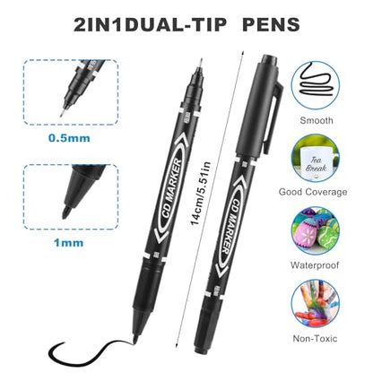 YUXIANLB Black Markers for Drawing, 10 Pack Dual Tip Brush Pens Permanent Marker Set for Art Drawing Sketching Writing Dooding Marking - size: 1 Count (Pack of 10)