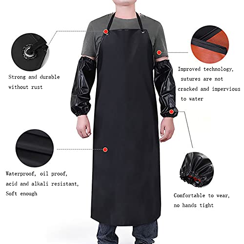 Somotersea Waterproof Aprons for Dishwashing Rubber Vinyl Lightweight Chemical Resistant Industrial Apron Adjustable Bib 40" for Work Grilling Lab Kitchen Butcher Black