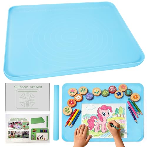 Large Silicone Mat for Crafts, 24"X19.7" Art Mat with Raised Edges for Clay, Resin, Slime, Jewelry-Making Table Protection Heat-Resistant Paint Mats, blue - color: Blue