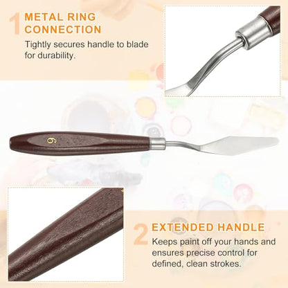 HARFINGTON Palette Knife Painting Tool 2.17 x 0.63 Stainless Steel Art Spatula Pallet Knives Scrapers Tools with Beech Wood Handle for Acrylic Oil Canvas Mixing Spreading, Red/Silver - size: 2.17" x 0.63"