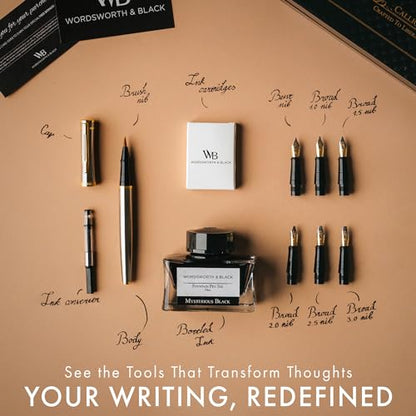 Wordsworth & Black Calligraphy Pen Gift Set, Includes Bottle, 6 Cartridges, Refill Converter, 6 Replacement Nibs, Premium Package, Journaling, Smooth Writing Pens [Silver Gold] - color: Silver Gold