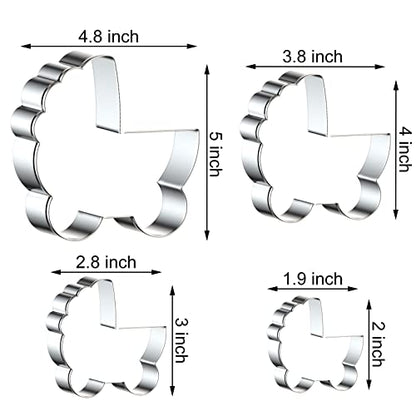 Baby Carriage Cookie Cutter Set Large - 5 Inch, 4 Inch, 3 Inch, 2inch - 4 Piece - Stainless Steel - color: Baby Carriage