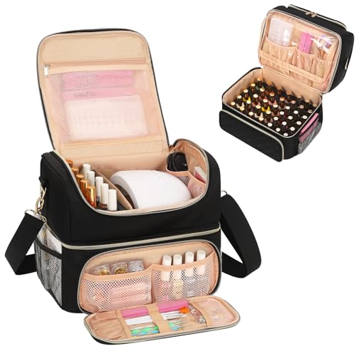 CUBETASTIC Nail Polish Organizer & Storage Bag for 48 Bottles & Full-Size Lamp, Double-Layer Travel Case Box for Nail Supplies, Manicure Kit & Pedicure Tools (Black, 48 Slots) - color: Black