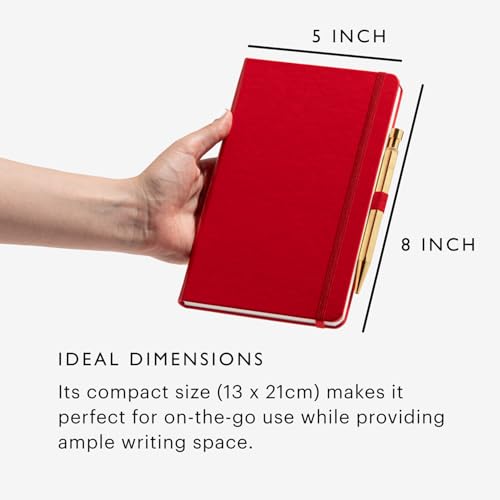 Stone Journal Chef Notebook – 13 × 21 cm Waterproof Paper, 144 Pages, Half Lined & Half Blank, Vegan Leather Hardcover, Kitchen Conversions, Premium Journal (Red) - color: Red