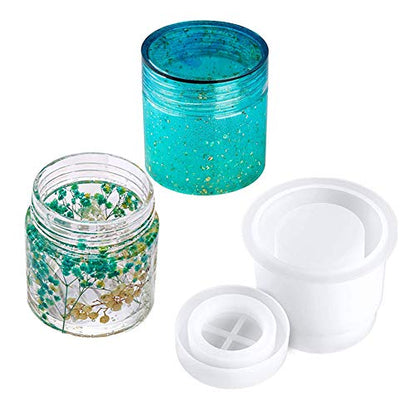 4 Style DIY Jewelry Resin Casting Molds Bottle Storage Jar With Lid Crystal Epoxy Mold Kit Handmade Craft Aromatherapy Candle Making Tool Clear Silicone Plaster Clay Mould (Cylinder Bottle) - color: (Cylinder Bottle)