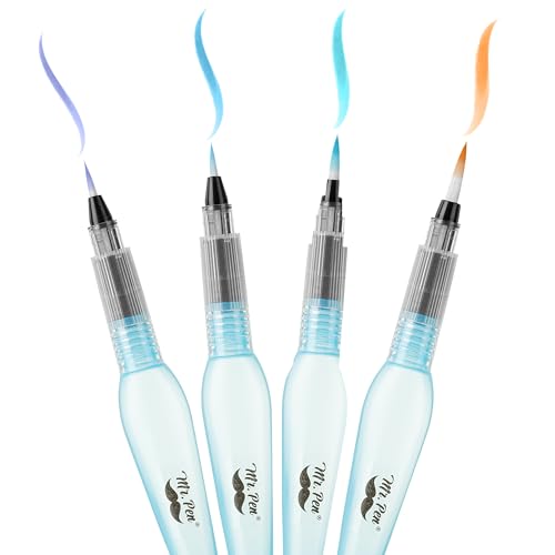 Mr. Pen- Watercolor Brush Pens, 4 pcs, 4 x Point Tips, Blue Set, Large | Nylon Bristles, Refillable Watercolor Pens for Acrylic, Gouache, Crayons, Ideal for Artists, Drawing, Sketching