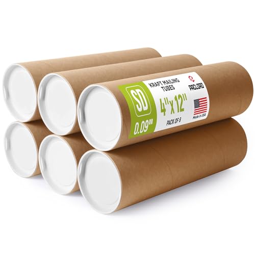 4" x 12" Reinforced Kraft Paper Mailing Tube, Pack of 6 Tubes with 12 Caps – Secure USPS Approved Poster Tube – Made in USA Cardboard Tube for Shipping and Storing Posters, Prints, Artwork - size: 4" x 12", style: Standard Duty