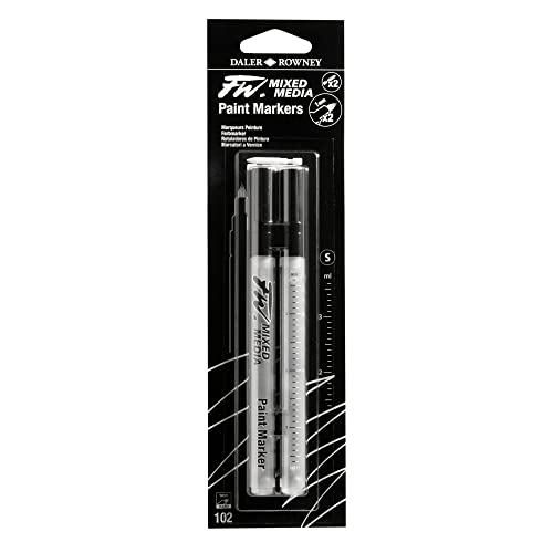 FW Mixed Media Paint Markers - Two Empty Markers with 1 mm Hard Paint Marker Nibs - Empty Paint Pen 2-Pack with Extra Nibs for Liquid Media - Small Barrel Refillable Paint Pens for Fine Lines - style: 1MM Hard, Marker