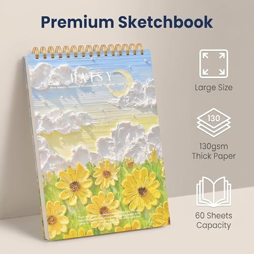 Artists Sketch Book for Kids, 8.27 x 11.4 Inch Hardcover Spiral Bound Sketch Pad, 60 Sheets 130gsm Thick Paper, Art Drawing Book for Children, Charcoal, Oil Pastel & Multimedia Art Creation
