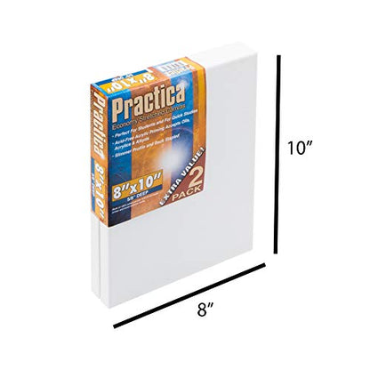 Practica Economy Stretched Cotton Canvas 20-Pack, 8x10 - Acid-Free Acrylic Primed Canvas for Acrylics, Pastels, Graphite, & More! - size: 8" x 10"