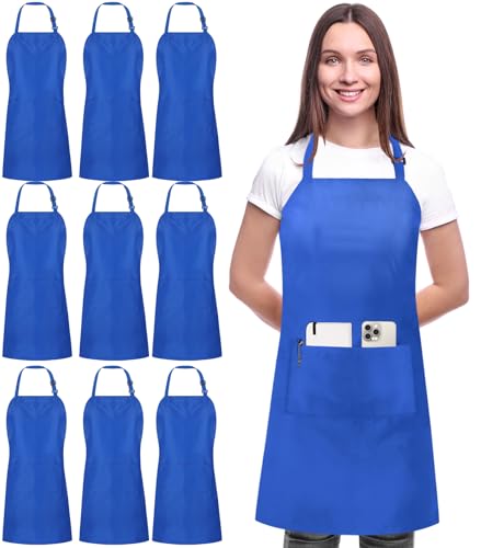 Utopia Kitchen 10 Pack Bib Apron Adjustable with 2 Pockets, Water and Oil Resistant, Cooking Kitchen Chef Apron for Women Men - color: Blue