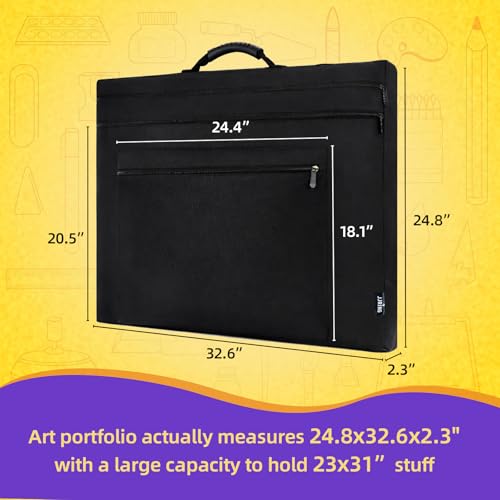 JJRING 23x31 Art Portfolio Tote Bag - Large Carrying Storage Case with Handle & Adjustable Shoulder Strap, Portfolio Folder for Artwork, Posters, Canvas, Drawing Boards - size: 23''*31''