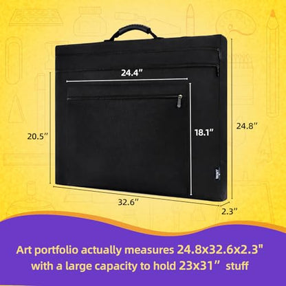 JJRING 23x31 Art Portfolio Tote Bag - Large Carrying Storage Case with Handle & Adjustable Shoulder Strap, Portfolio Folder for Artwork, Posters, Canvas, Drawing Boards - size: 23''*31''