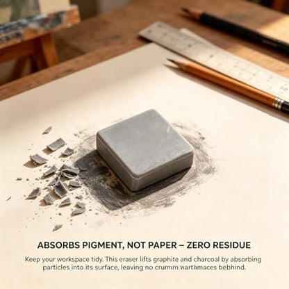 Kneaded Eraser Artist Moldable Rubber Soft Kneadable Supplies for Drawing Sketching High Flexibility Charcoal Graphite Removal Stationary Tool for Studio Work Neutral Grey