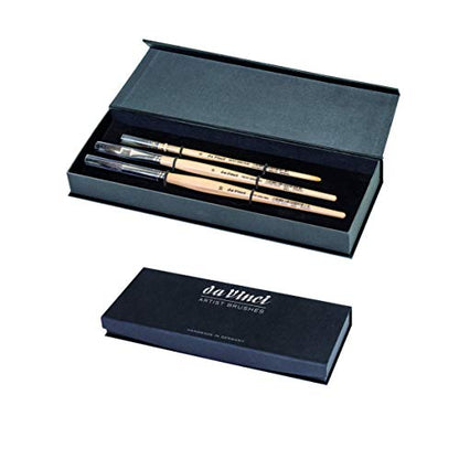 da Vinci Brushes 4251DV Watercolor Brush Set, Quill Size 0, Round Size 10, Flat Size 10, Black 3 Each - style: Petit Gris Watercolor Snap Box Set