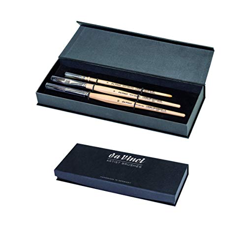 da Vinci Brushes 4251DV Watercolor Brush Set, Quill Size 0, Round Size 10, Flat Size 10, Black 3 Each - style: Petit Gris Watercolor Snap Box Set