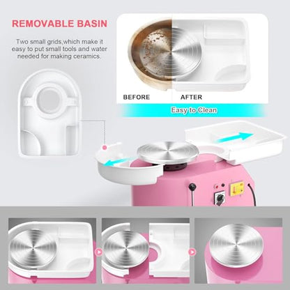 Pottery Wheel Pottery Forming Machine 25CM 350W Electric Pottery Wheel with Foot Pedal DIY Clay Tool Ceramic Machine Work Clay Art Craft (Pink) - color: pink