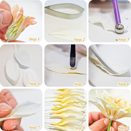 KALAIEN Dahlia Sugar Flower Veining Molds Fondant Cutters Gumpaste Cake Craft Tools(14PCS) - color: Dahlia Set(14pcs)