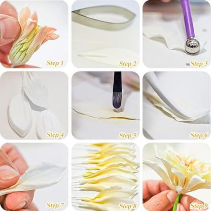 KALAIEN Dahlia Sugar Flower Veining Molds Fondant Cutters Gumpaste Cake Craft Tools(14PCS) - color: Dahlia Set(14pcs)