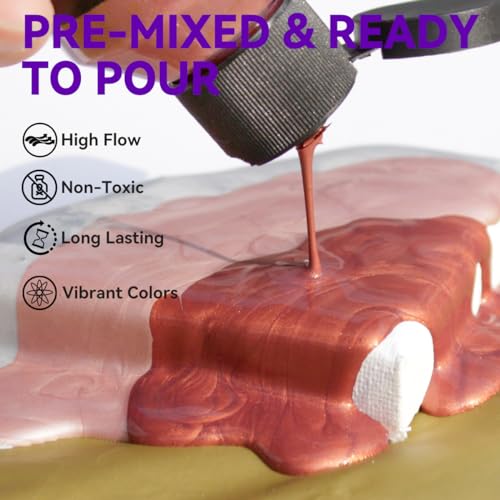 OPHIR Metallic Acrylic Pouring Paint Set,3.8OZ/Bottle,Premixed Metallic Pour Paint Gold,Silver,Copper,Bronze,High Flow Water-Based Acrylic Pour Paint Supplies for Pouring on Canvas,Wood,Rocks,6 Colors - color: 6 Metallic Colors Set
