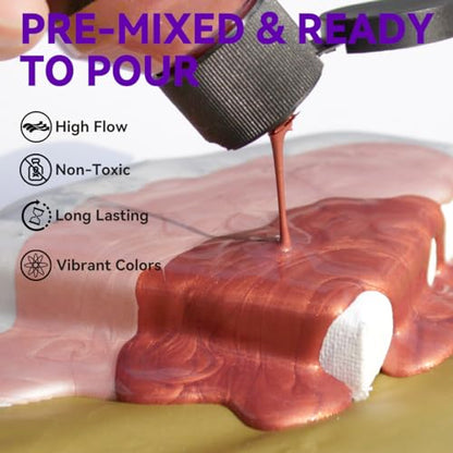 OPHIR Metallic Acrylic Pouring Paint Set,3.8OZ/Bottle,Premixed Metallic Pour Paint Gold,Silver,Copper,Bronze,High Flow Water-Based Acrylic Pour Paint Supplies for Pouring on Canvas,Wood,Rocks,6 Colors - color: 6 Metallic Colors Set