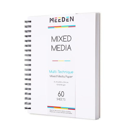 MEEDEN Mixed Media Paper Pad: 8" x 10" 112lb/165gsm Spiral Bound Mixed Media Sketchbook with DIY Cover - 60 Sheets Art Drawing Paper Sketch Pad for Artist Adults Painting Writing Sketching - size: 8" x 10"