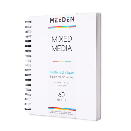 MEEDEN Mixed Media Paper Pad: 8" x 10" 112lb/165gsm Spiral Bound Mixed Media Sketchbook with DIY Cover - 60 Sheets Art Drawing Paper Sketch Pad for Artist Adults Painting Writing Sketching - size: 8" x 10"