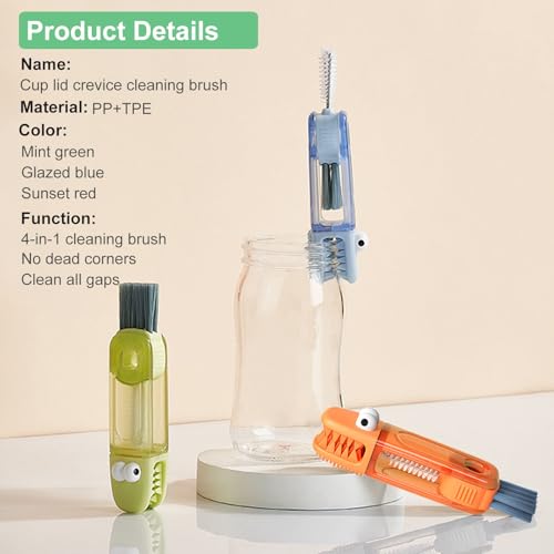 4 in 1 Cup Lid Cleaning Brush - Multifunctional Water Bottle Crevice Cleaning Brush, Portable Cup Lid Brush, Home Kitchen Crevice Brush Tools for Tiny Cup Lid Detail, Bottle Tight Spaces Cup (3 PCS) - color: Orange, Blue, Green(3pcs)