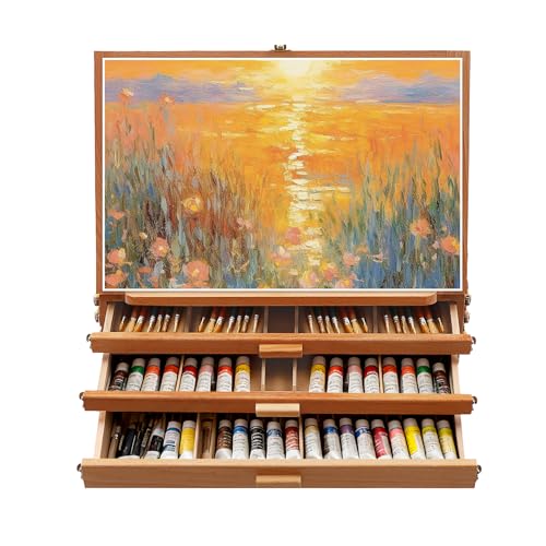 Adjustable Tabletop Easel with Storage Drawers, Beech Wood Desktop Sketch Box for Painting & Drawing, Portable Art Stand Holds Paints, Brushes, Markers for Artists, Students, Beginners