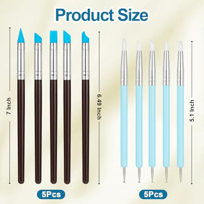 Amrules 10Pcs Clay Sculpting Tools, Practical Dual-End Rubber Pens and Dotting Tools Kit for Adults, Rock Painting, Nail Art, Carving, Drawing, Art Modeling, Shaping, Pottery Craft, Silicone Brushes - color: Blue-Silicone-10Pcs