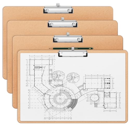 tutata 11x17 Clipboard, Wooden Drawing Board, Sketching Board with Pen Holder, Horizontal Lap Board for Drawing, Sketching, and Art Supplies, 4 Pack