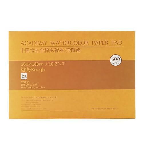 MEEDEN 10×7" Cotton Watercolor Paper Block, Textured Surface Watercolor Paper, Rough Grain, 140lb/300gsm, 20 Sheets for Painting & Drawing, Wet, Mixed Media - color: Rough Grain, size: 10×7"