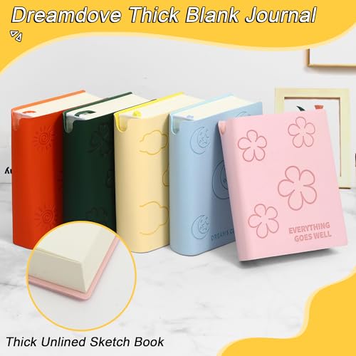 Thick Blank Journal Notebook 400 page With Pen Holder 100gsm Thick Blank Paper，A6 Unlined Plain Sketchbook ， Small Soft Leather Unlined Pocket Blank Notebook For Women Drawing Book Memo Writing Sketch Travel Diary 3.9 × 5.5 (Dreams Come True) - color: Blu