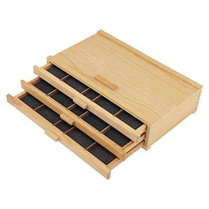 Creative Mark Pastel Storage Box, 3 Drawer Wood Box with Foam Lining, Sturdy and Stackable Art and Craft Supplies Storage Box for Artist Tools, Pens, Pencils and More, Natural Finish - size: 3 Drawer