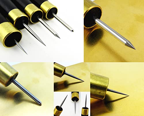 4pcs Printmaking Print Mezzotint Copperplate Woodcut Resin Board Intaglio Point Engrave Etching Leathercraft Carving Needle Pen Scraper Scriber Groove Lineation Tracer Presser Burnisher Tool Set