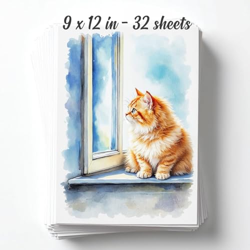32 Sheets Watercolor Paper Pad - 9"x12" - Water Color Paper 140lb/300gsm - 100% Cotton Pulp - Art Supplies for Kids & Adults - for Painting, Artist Sketch, Easel, Loose Drawing - size: 9" x 12", 32 Sheets