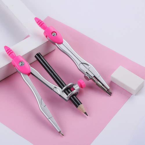 Unjoo Math Geometry Kit Sets 10 Piece Student Supplies with Shatterproof Storage Box,Includes Rulers,Protractor,Compass,Eraser,Pencil Sharpener,Lead Refills,Pencil,for Drafting and Drawings（Pink） - color: Pink