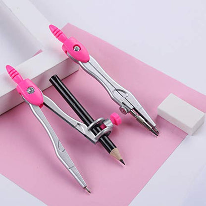 Unjoo Math Geometry Kit Sets 10 Piece Student Supplies with Shatterproof Storage Box,Includes Rulers,Protractor,Compass,Eraser,Pencil Sharpener,Lead Refills,Pencil,for Drafting and Drawings（Pink） - color: Pink