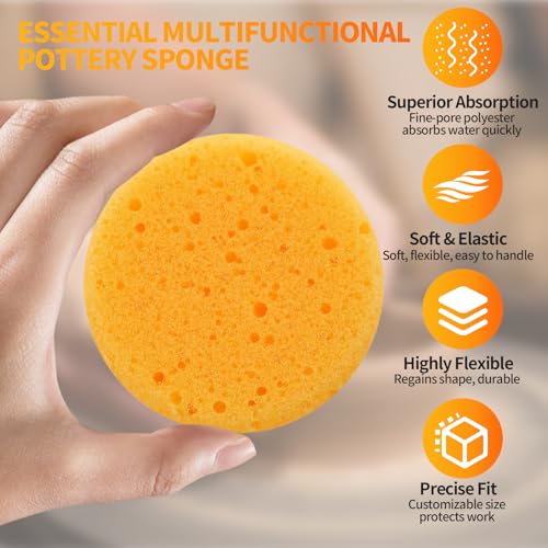 12 Pcs Pottery Sponges, 2.75 inch Yellow Round Sponges for Clay Art, Painting & Crafts, Tack Cleaning Sponges for Household & Leather Care - size: 12pcs