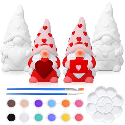 Poen 2 Pack Valentine's Day Ready to Paint Your Own Gnome Statues, Valentines Crafts for Adults 4 Inches Mini Blank Heart Ceramics to Paint Unpainted Gnome Figurines DIY for Sweet Valentine's Day Gift - style: Heart Style