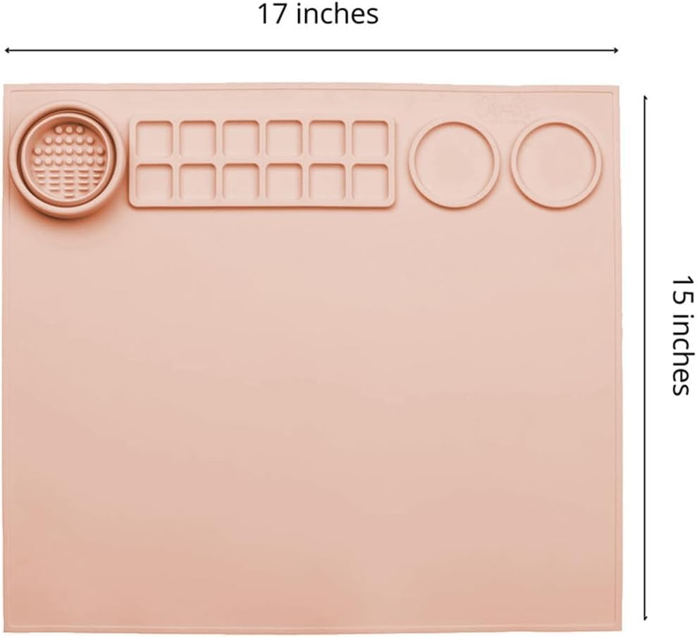 Silicone Painting Mat with Paint Trays and Brush Cleaner Cup, Waterproof Art Mat for Kids Adults DIY Crafts, Non-Stick Craft Mat for Table Protection, Blue - color: Orange
