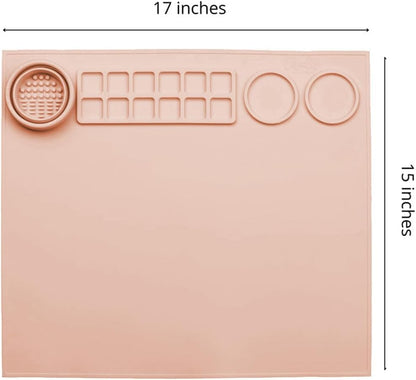 Silicone Painting Mat with Paint Trays and Brush Cleaner Cup, Waterproof Art Mat for Kids Adults DIY Crafts, Non-Stick Craft Mat for Table Protection, Blue - color: Orange