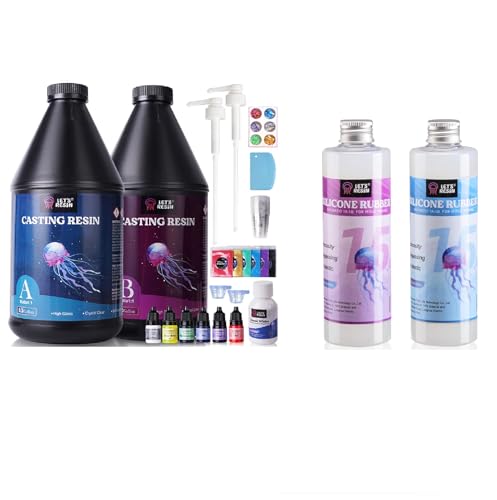 Bundle Set of 1 Gallon Epoxy Resin with Color Pigment and Silicone Mold Making Kit