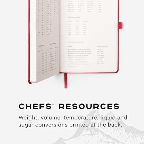 Stone Journal Chef Notebook – 13 × 21 cm Waterproof Paper, 144 Pages, Half Lined & Half Blank, Vegan Leather Hardcover, Kitchen Conversions, Premium Journal (Red) - color: Red