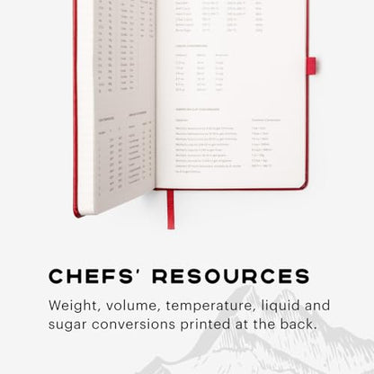 Stone Journal Chef Notebook – 13 × 21 cm Waterproof Paper, 144 Pages, Half Lined & Half Blank, Vegan Leather Hardcover, Kitchen Conversions, Premium Journal (Red) - color: Red