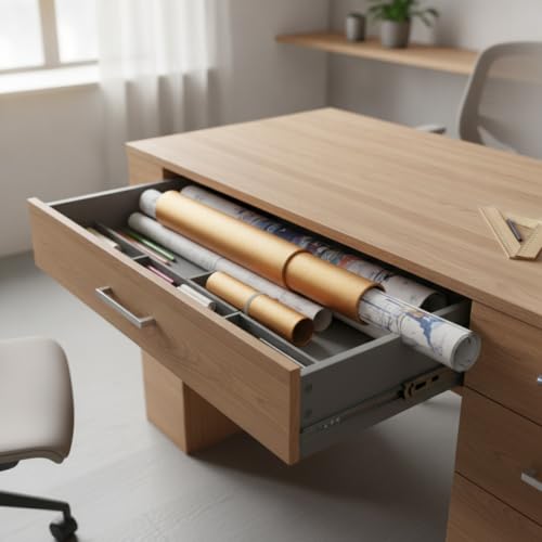 Telescopic Art Tube, Adjustable Paperboard Container for Scrolls and Posters, Gold Finish (1 PC)