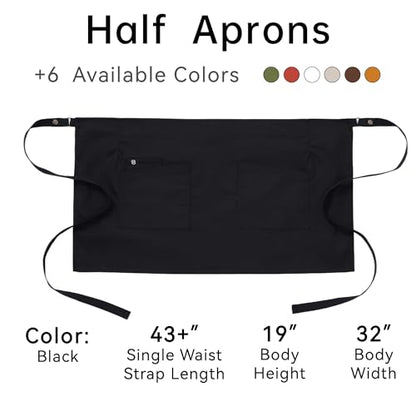 Unisex Waist Apron with Pockets Waiter Bar Half Bistro Apron 4251BY - color: Black, size: 3 Pack