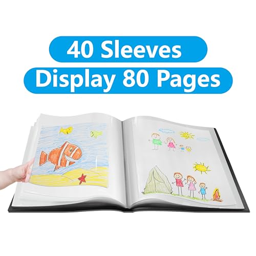 Presentation Book 40 Clear Pockets Sleeves Protectors Art Portfolio Clear Book for Artwork, Report Sheet, Letter （8.5x11.5inch - size: 8.5x11.5inch (Black)