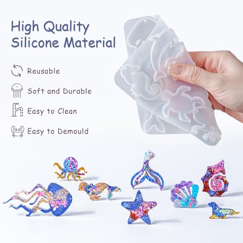 YODOYO Resin Earring Molds 3pcs Ocean Marine Life Jewelry Resin Molds UV Resin Jellyfish Shell Starfish Earrings Keychain Necklaces Pendant Silicone Molds DIY Art Craft Jewelry Making Supplies