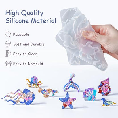 YODOYO Resin Earring Molds 3pcs Ocean Marine Life Jewelry Resin Molds UV Resin Jellyfish Shell Starfish Earrings Keychain Necklaces Pendant Silicone Molds DIY Art Craft Jewelry Making Supplies